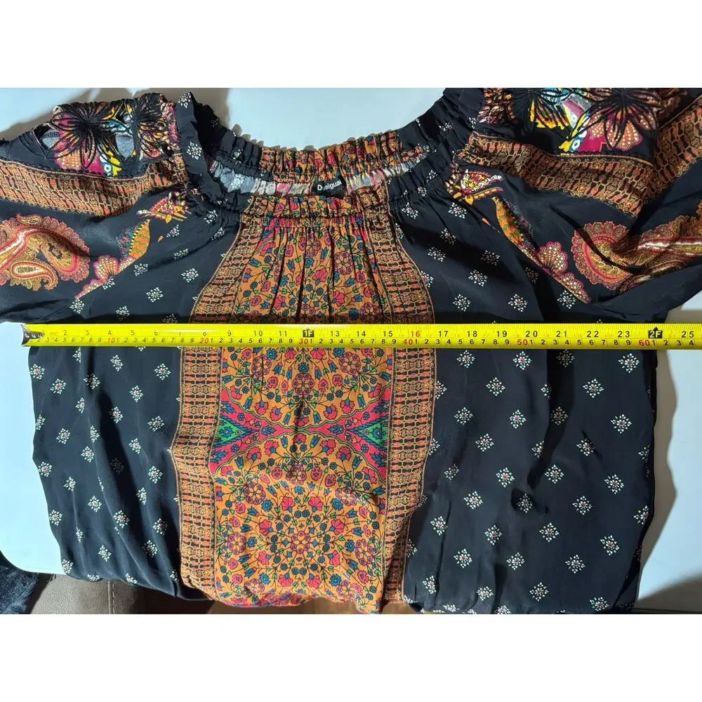 Desigual Blouse XL Womens Top Artsy Art To Wear Boho Festival Floral Paisley - Picture 10 of 11